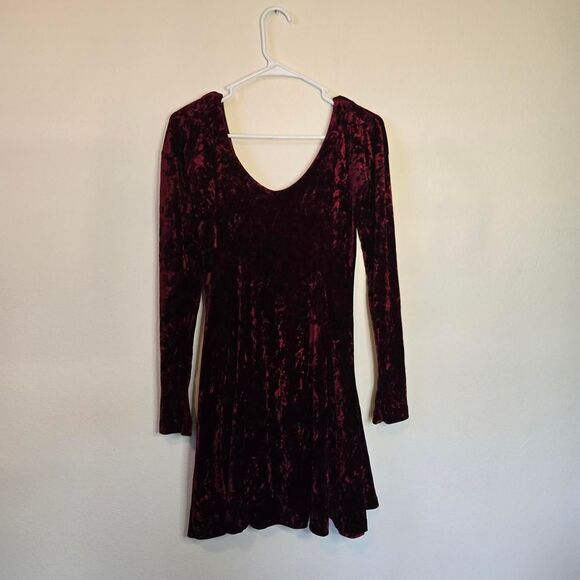 Betsey Johnson Dresses & Skirts - Vntg 1990s Betsey Johnson Red Crush Velvet Long Sleeve Skater Style Flare Dress